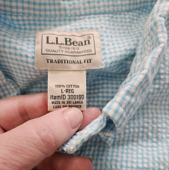 L.L. Bean Men's Blue & White Check Short Sleeve Size L-Reg - Picture 7 of 7